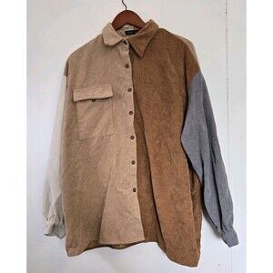 SHEIN Shirt Mens XL Color Block Casual Loose Corduroy Long Sleeve
